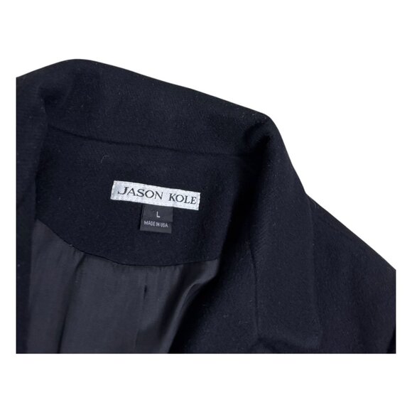 JASON KOLE Black Wool Vintage 90s Luxury Designer Pea Coat Trench Womens Large - Picture 3 of 7